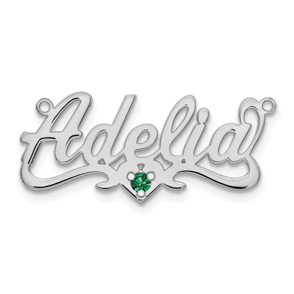 Sterling Silver/Rhodium-plated Birthstone Heart Name Plate
