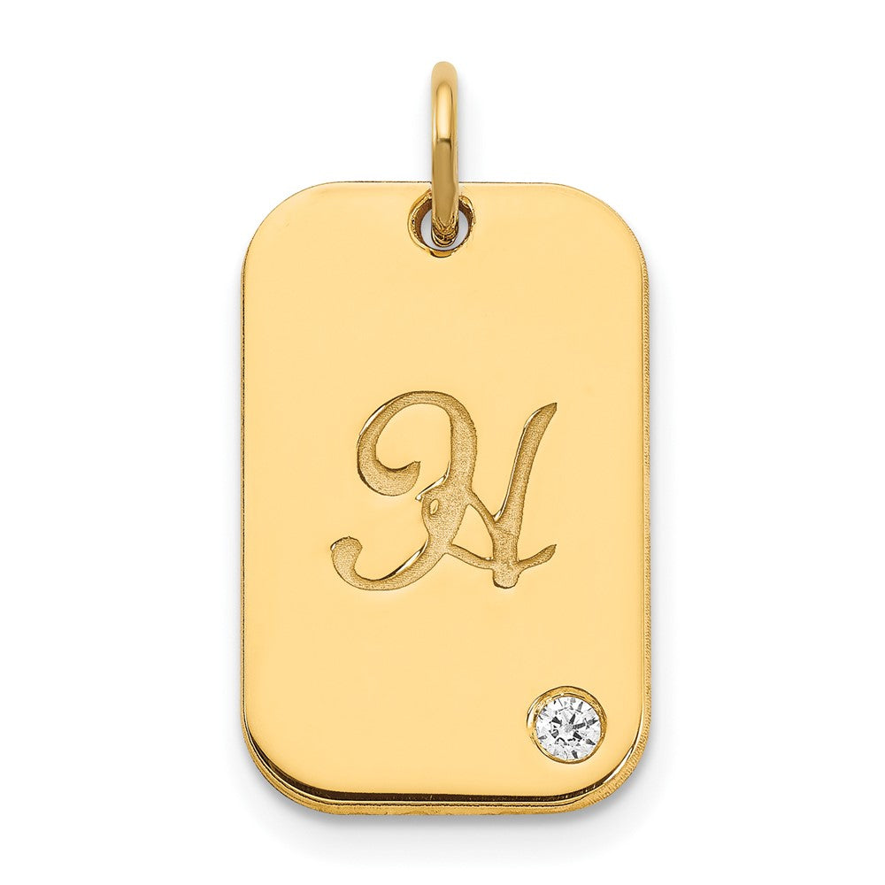 Sterling Silver/Gold-plated Initial Dog Tag with Diamond Charm