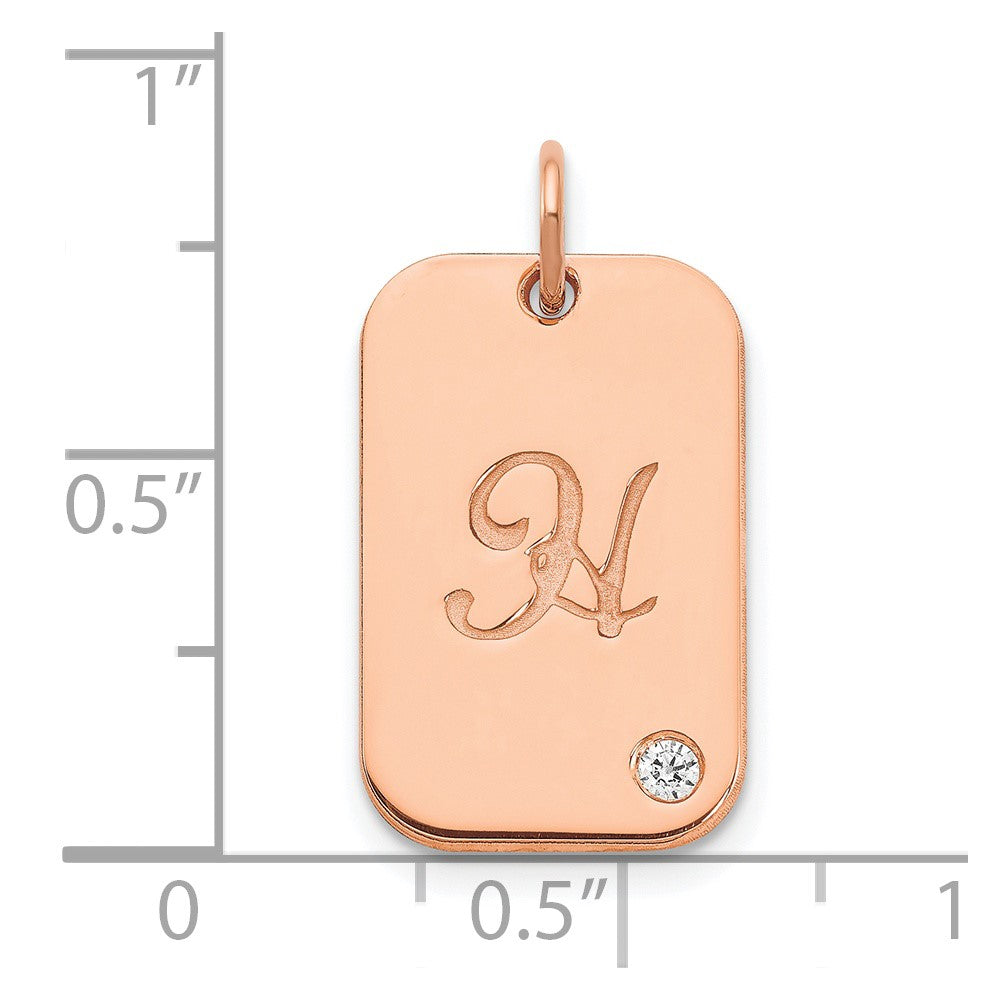Sterling Silver/Rose-plated Initial Dog Tag with Diamond Charm