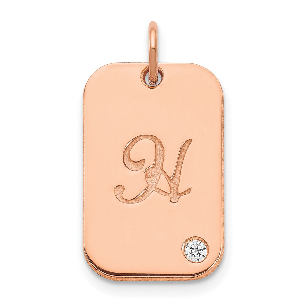 Sterling Silver/Rose-plated Initial Dog Tag with Diamond Charm