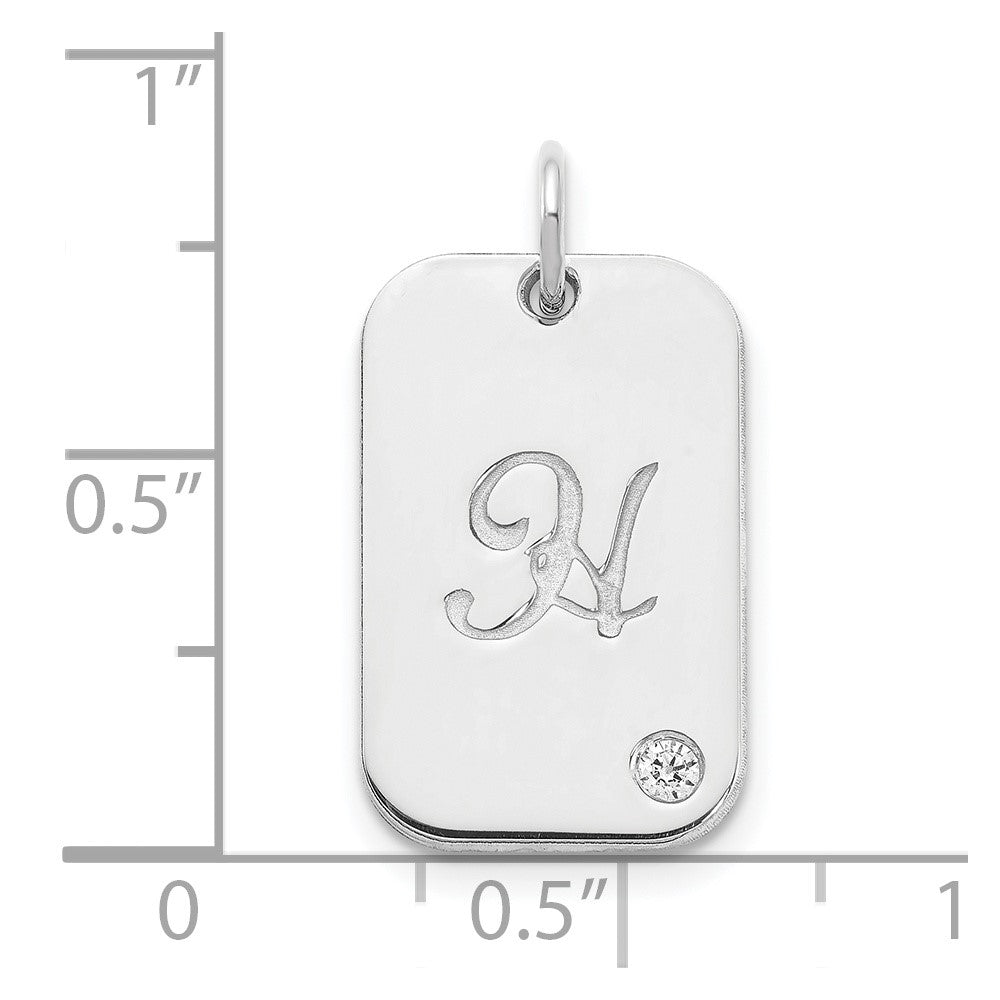 14k White Gold Initial Dog Tag with Diamond Charm