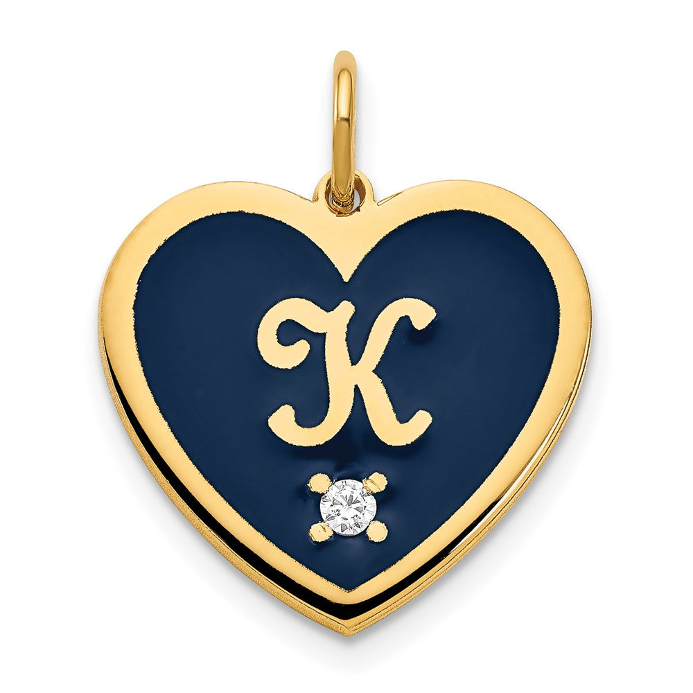 SS/Gold-plated Epoxy Heart with Initial and Diamond Charm