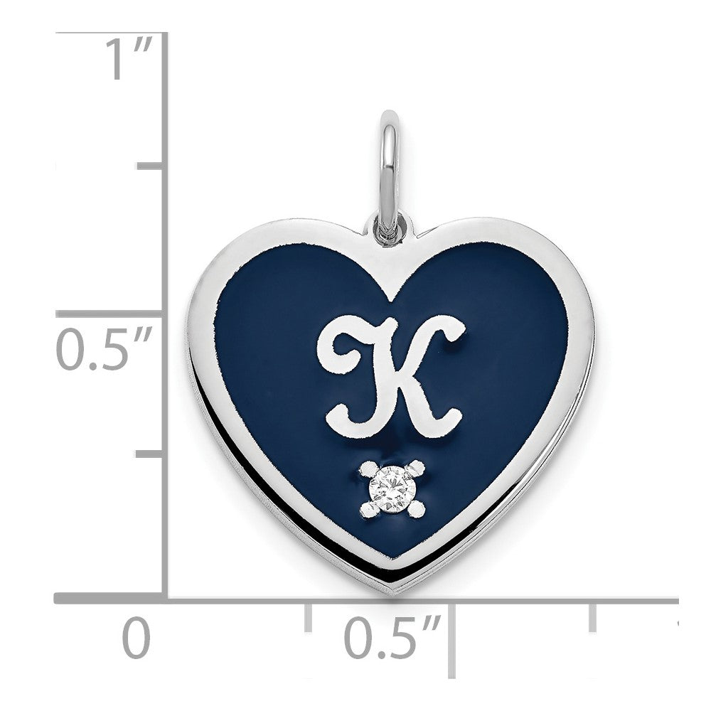 SS/Rhodium-plated Epoxy Heart with Initial and Diamond Charm