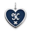 SS/Rhodium-plated Epoxy Heart with Initial and Diamond Charm