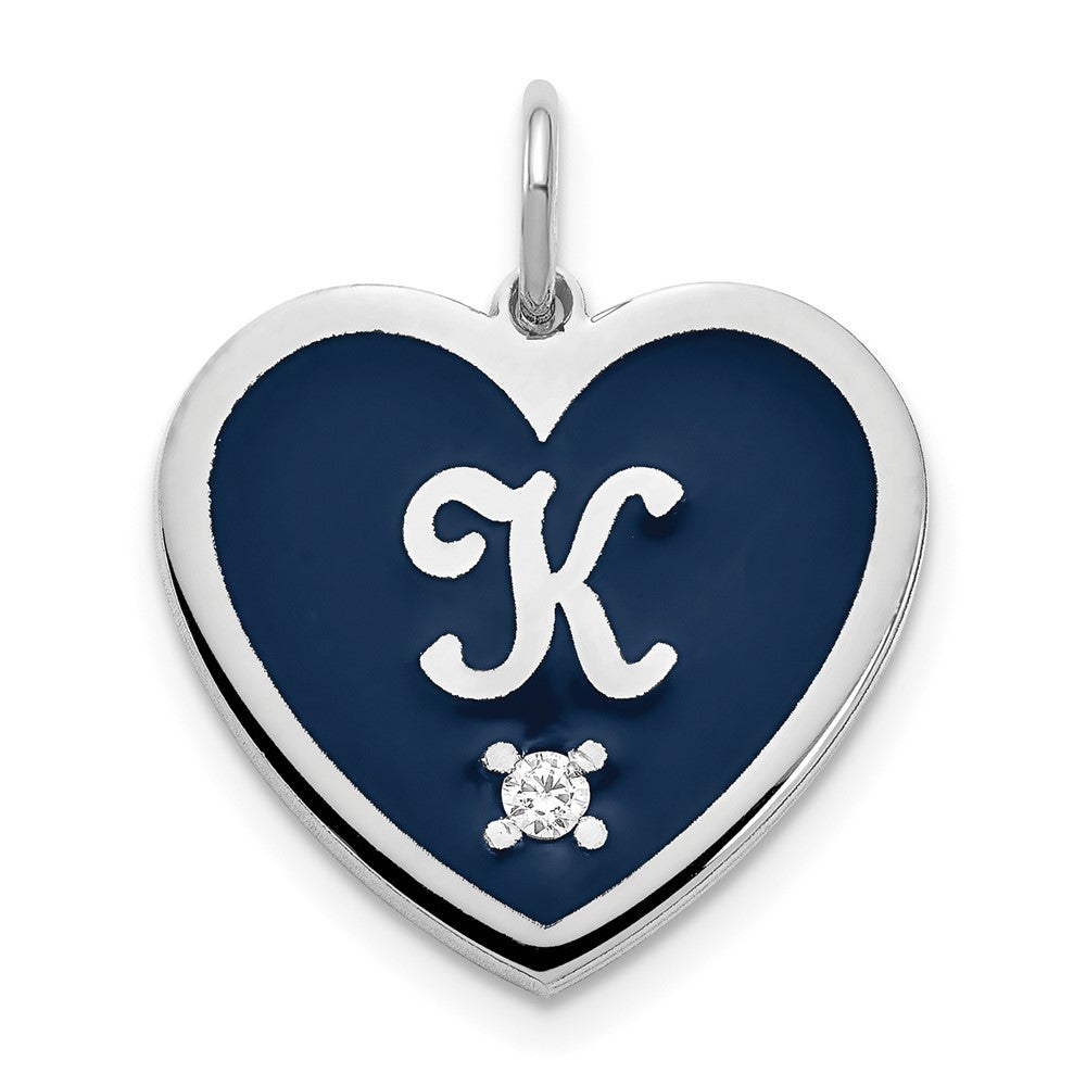 SS/Rhodium-plated Epoxy Heart with Initial and Diamond Charm