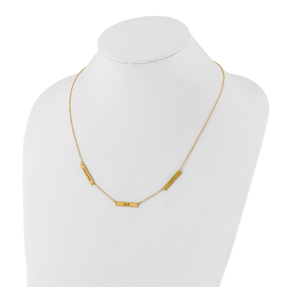 14k Yellow Gold Brushed 3 Station Necklace