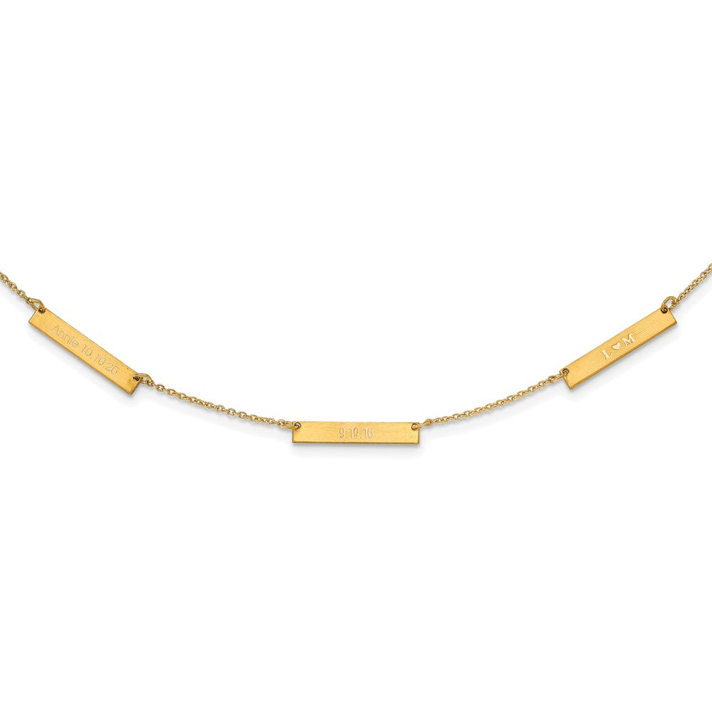 14k Yellow Gold Brushed 3 Station Necklace