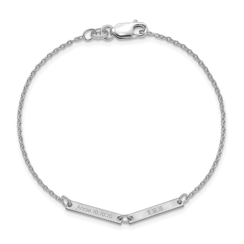 Sterling Silver/Rhodium-plated Brushed 2 Station Bracelet