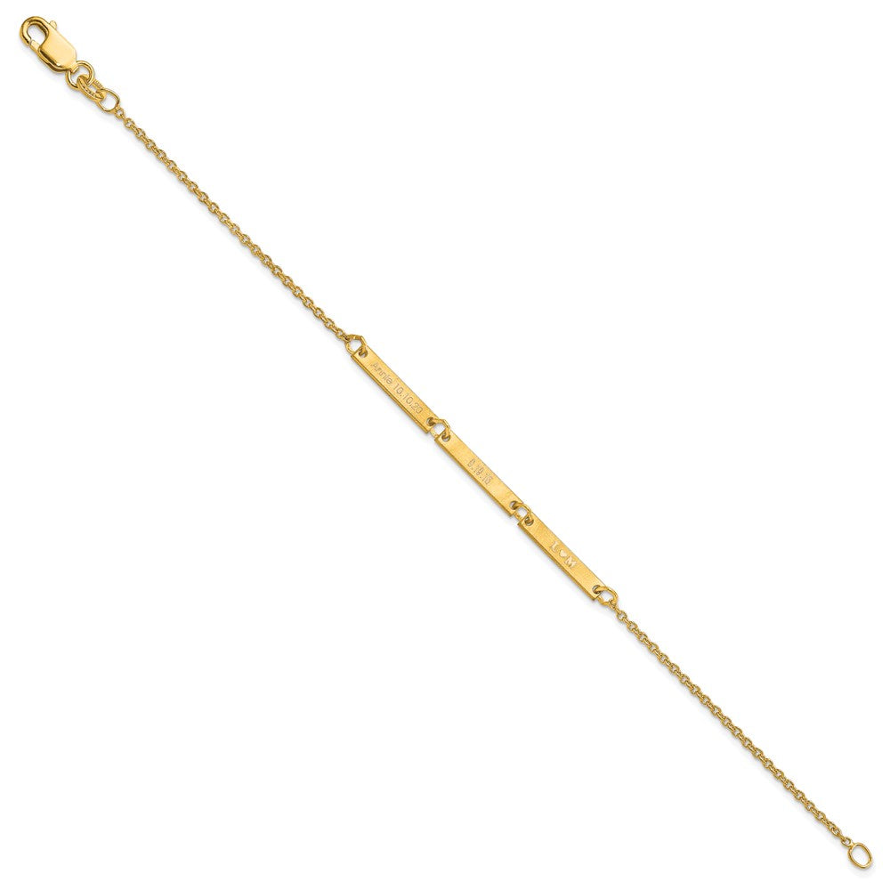 14k Yellow Gold Brushed 3 Station Bracelet