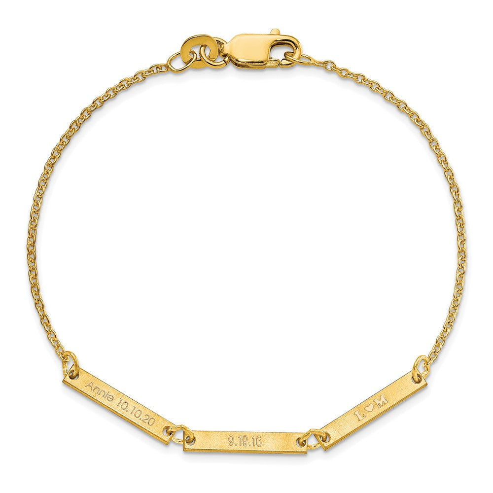 14k Yellow Gold Brushed 3 Station Bracelet