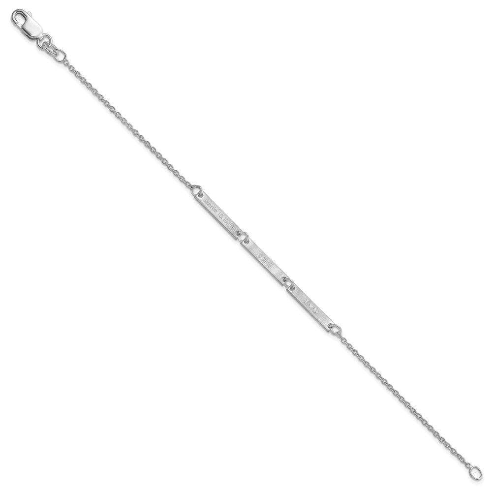 Sterling Silver/Rhodium-plated Brushed 3 Station Bracelet