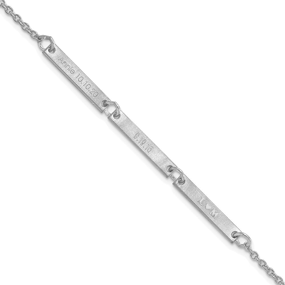 Sterling Silver/Rhodium-plated Brushed 3 Station Bracelet