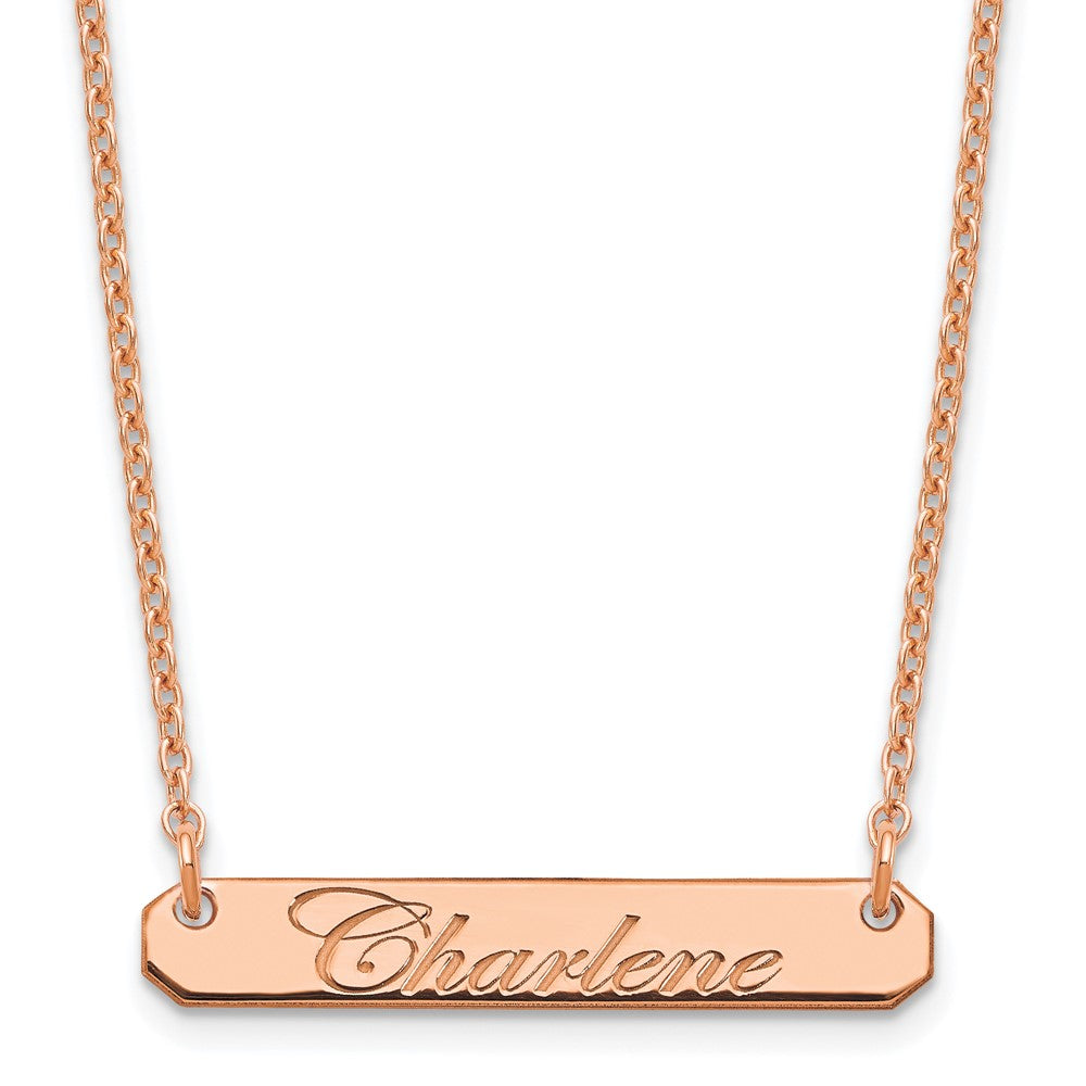 Sterling Silver/Rose-plated Small EDWARDIAN SCRIPT Bar Necklace