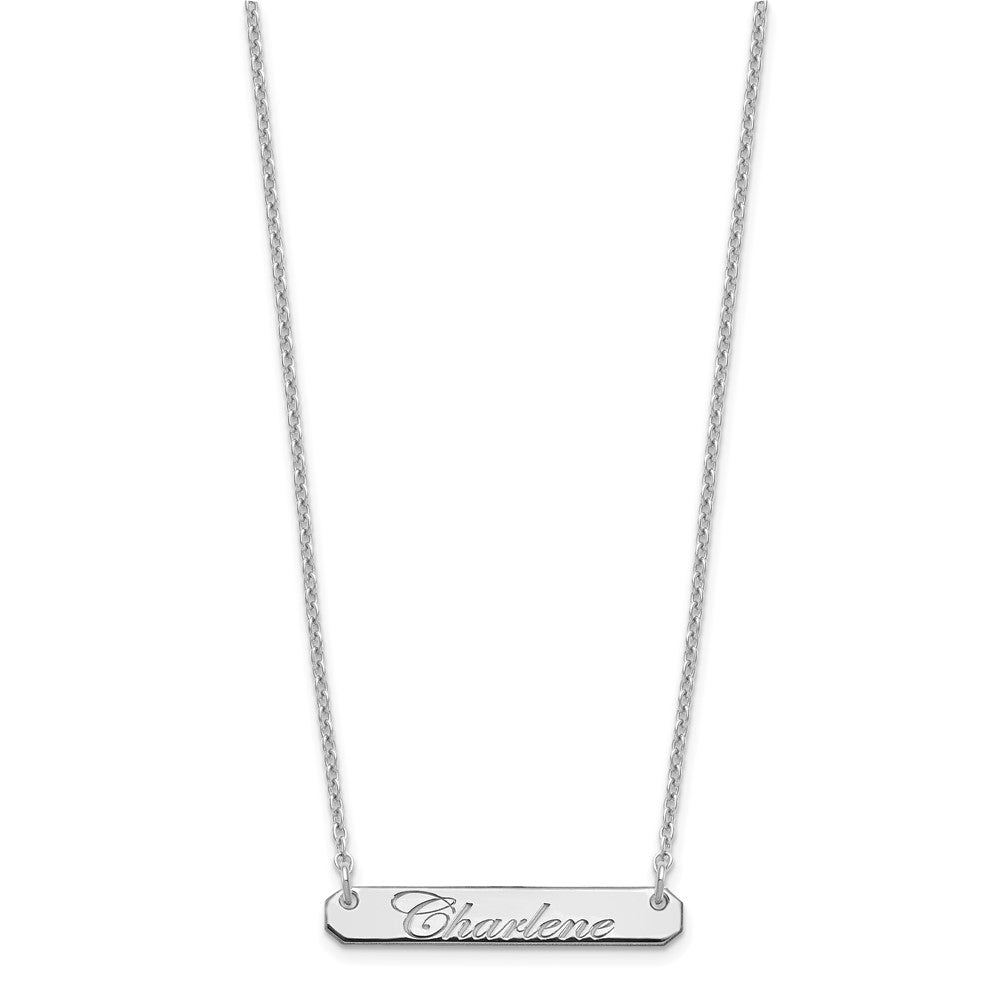 Sterling Silver/Rhod-plated Small EDWARDIAN SCRIPT Bar Necklace
