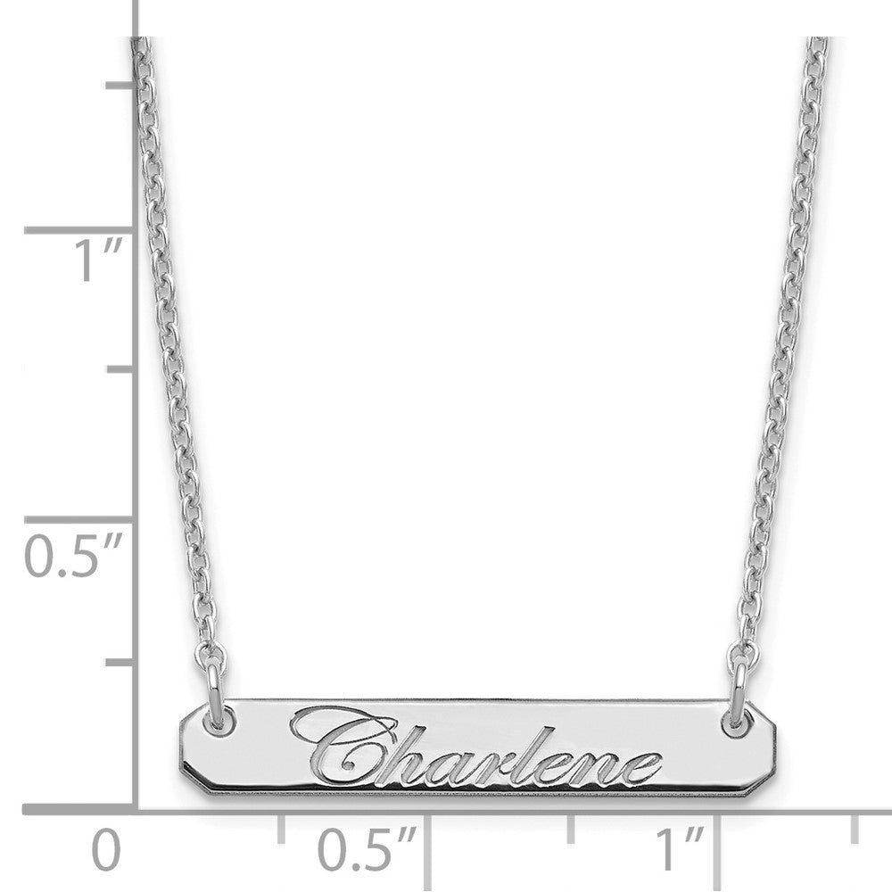 Sterling Silver/Rhod-plated Small EDWARDIAN SCRIPT Bar Necklace