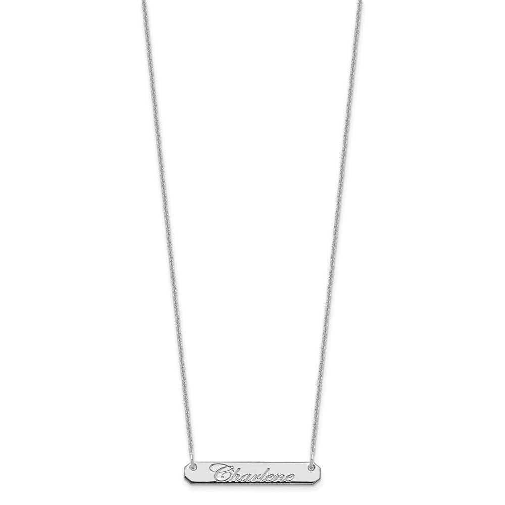 10k White Gold Small EDWARDIAN SCRIPT Bar Necklace