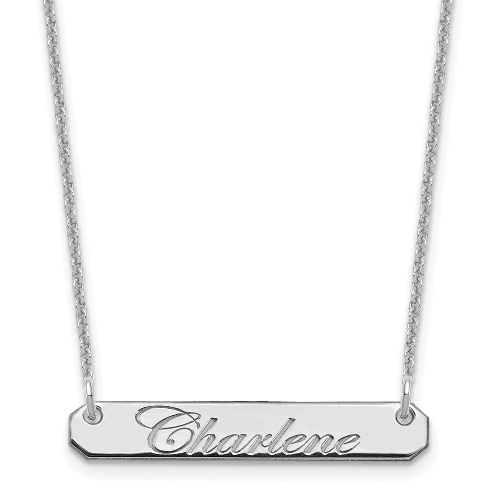 14k White Gold Small EDWARDIAN SCRIPT Bar Necklace