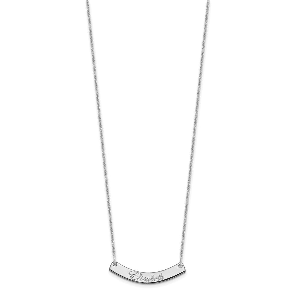 10k White Gold Small EDWARDIAN SCRIPT Curved Bar Necklace