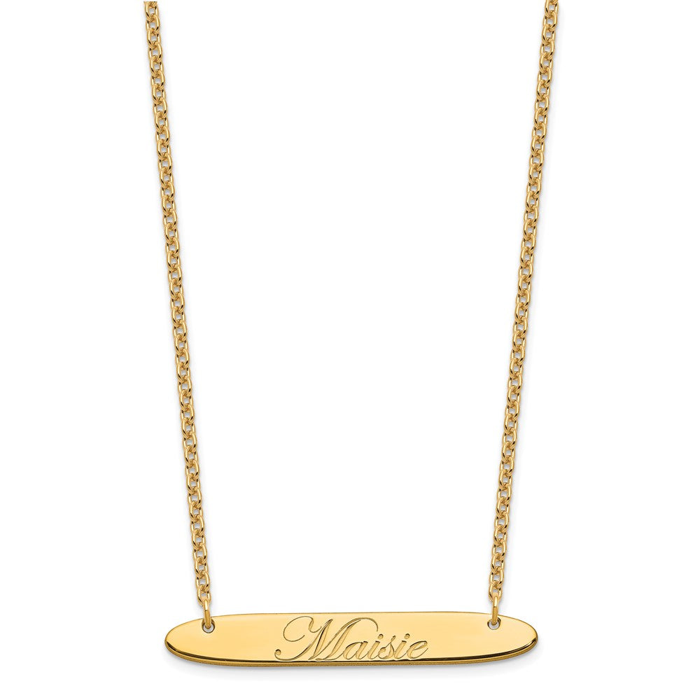 SS/Gold-plated Medium Oblong EDEARDIAN SCRIPT Bar Necklace