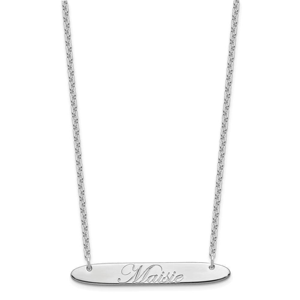 SS/Rhodium-plated Medium Oblong EDWARDIAN SCRIPT Bar Necklace