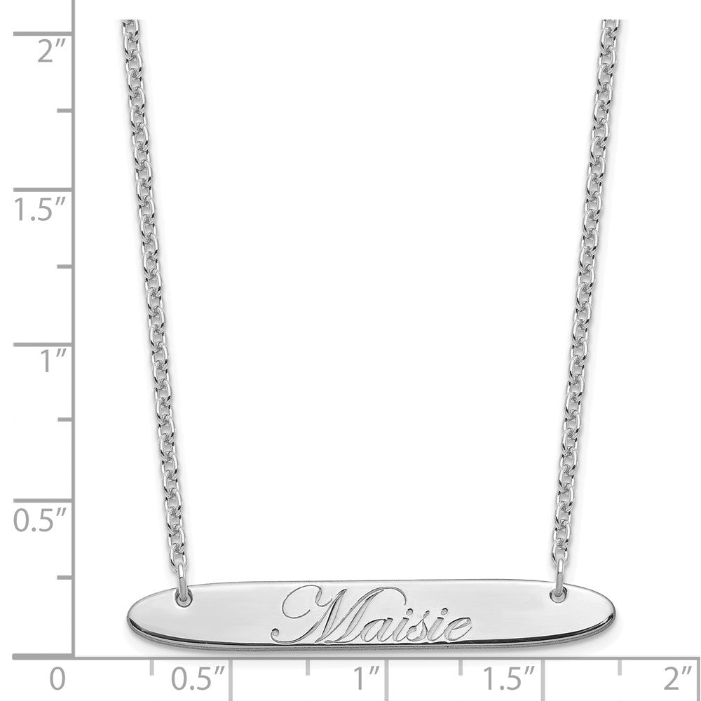 SS/Rhodium-plated Medium Oblong EDWARDIAN SCRIPT Bar Necklace