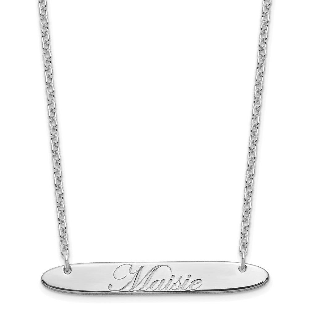 SS/Rhodium-plated Medium Oblong EDWARDIAN SCRIPT Bar Necklace