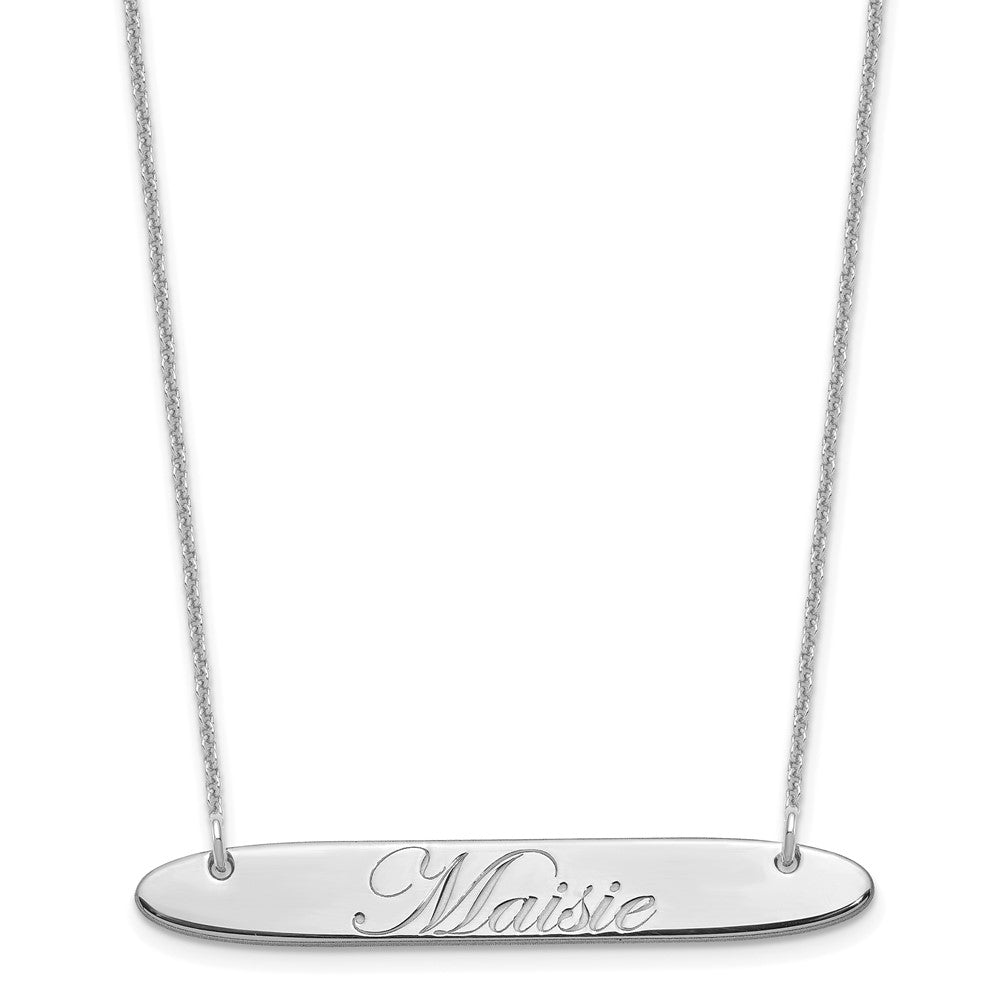 10k White Gold Medium Oblong EDWARDIAN SCRIPT Bar Necklace