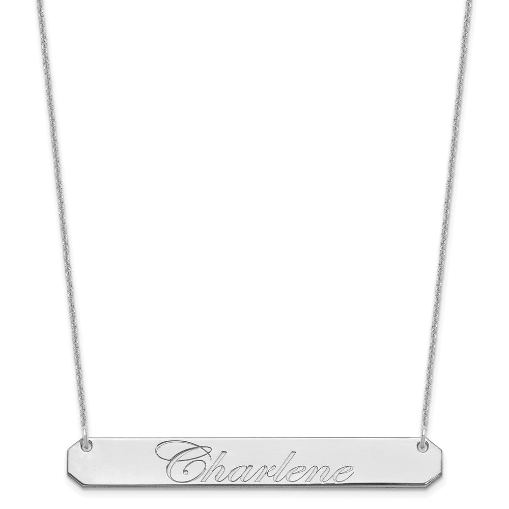 14k White Gold Large EDWARDIAN SCRIPT Bar Necklace