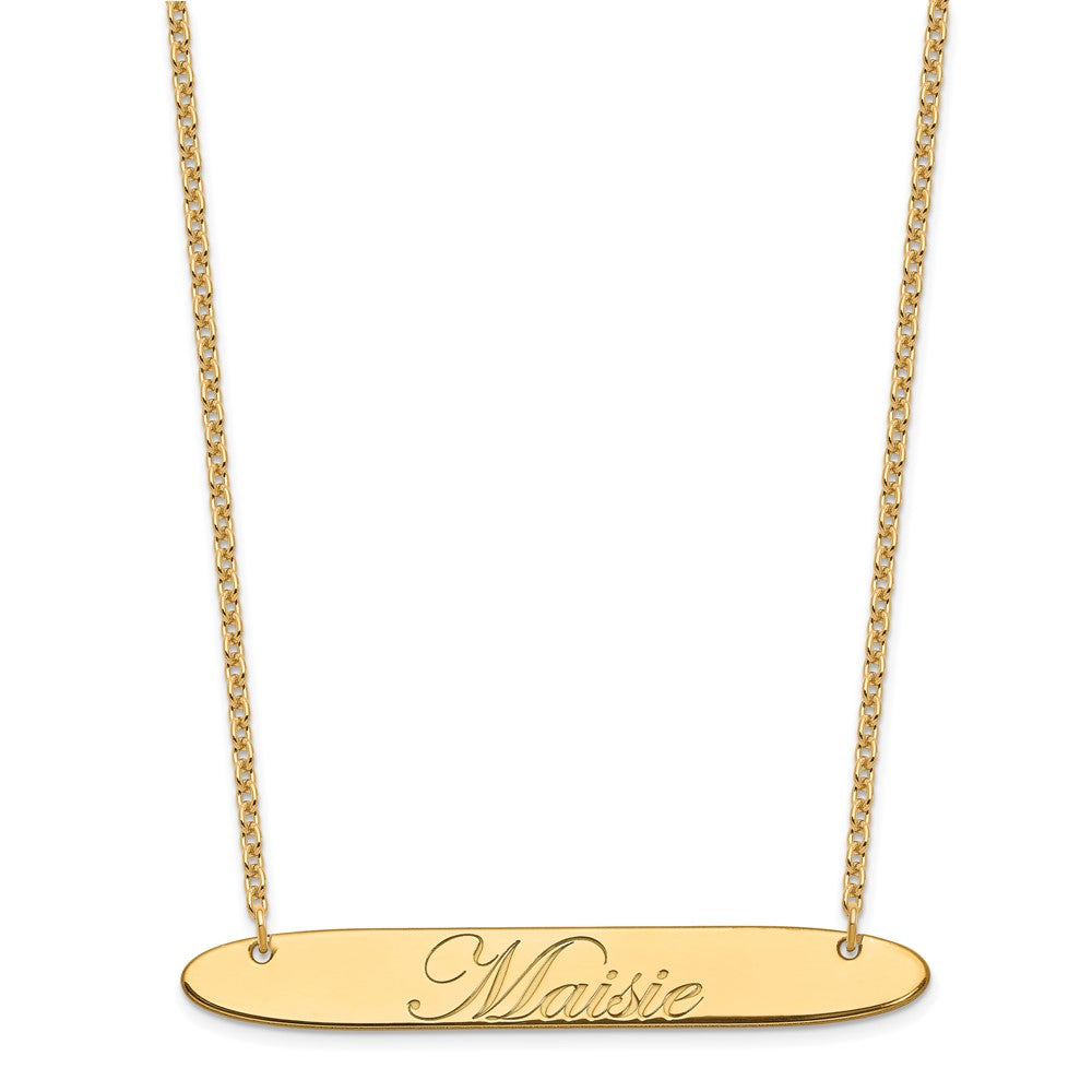 SS/Gold-plated Large Oblong EDEARDIAN SCRIPT Bar Necklace