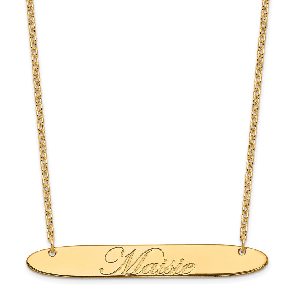 SS/Gold-plated Large Oblong EDEARDIAN SCRIPT Bar Necklace