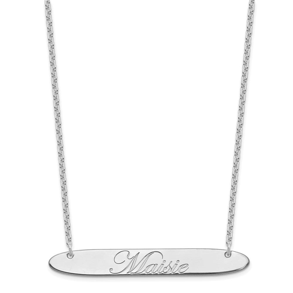 SS/Rhodium-plated Large Oblong EDWARDIAN SCRIPT Bar Necklace