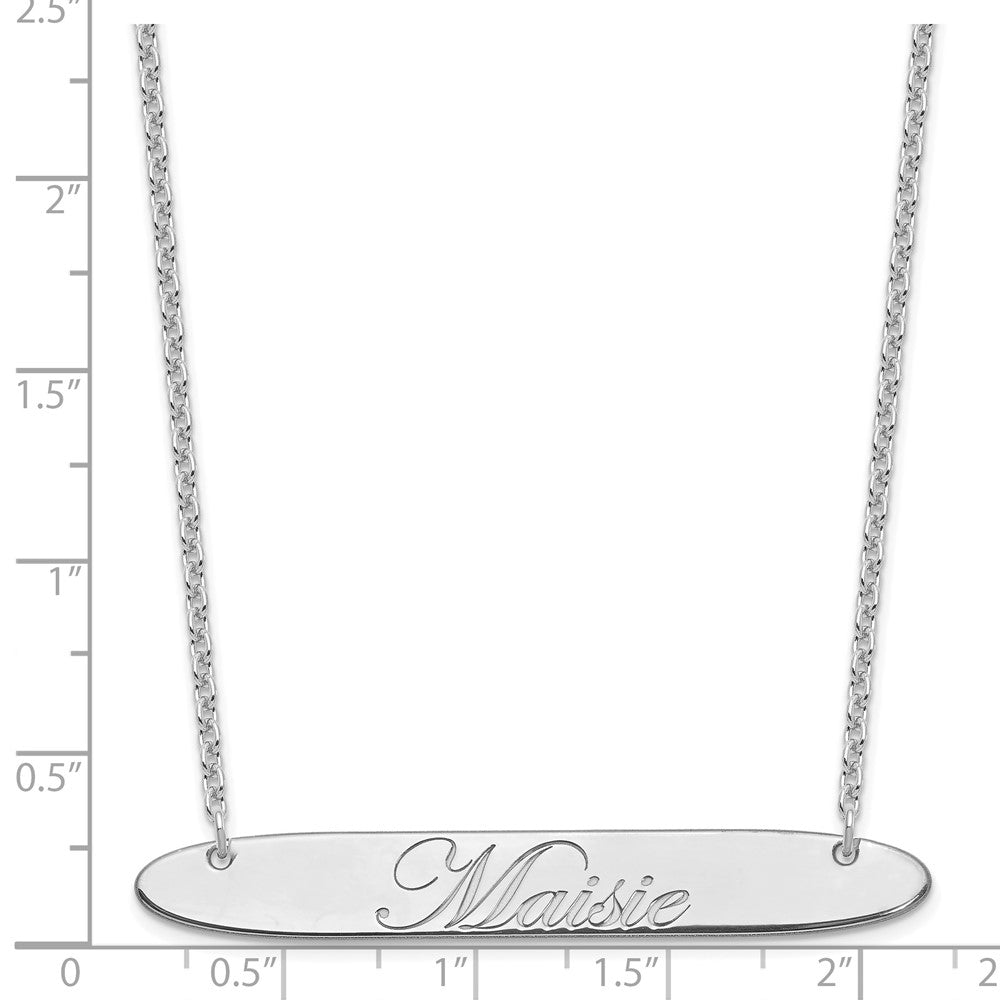 SS/Rhodium-plated Large Oblong EDWARDIAN SCRIPT Bar Necklace