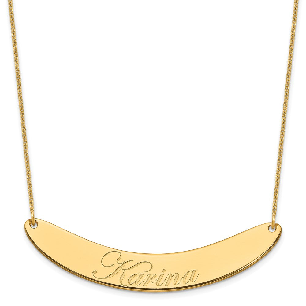 14k Yellow Gold Large EDWARDIAN SCRIPT Curved Bar Necklace