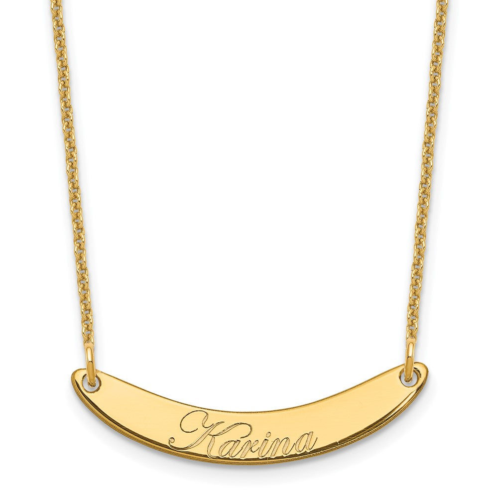 14k Yellow Gold Small EDWARDIAN SCRIPT Curved Bar Necklace