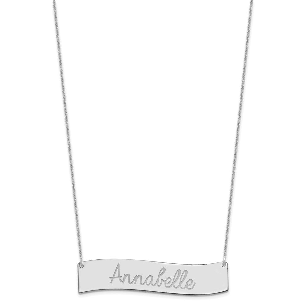 10k White Gold Medium ALWAYS IN MY HEART Curved Bar Necklace