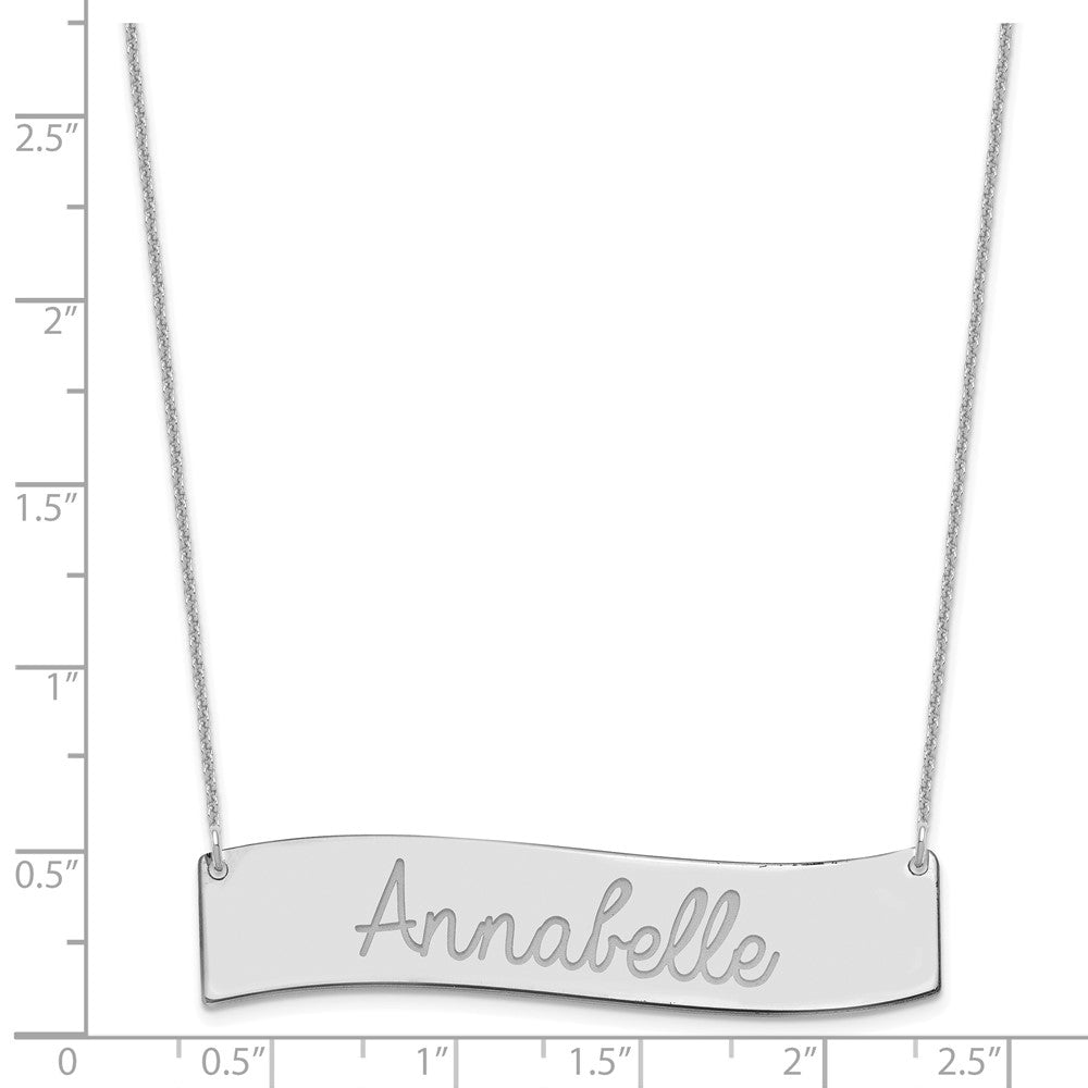 10k White Gold Medium ALWAYS IN MY HEART Curved Bar Necklace
