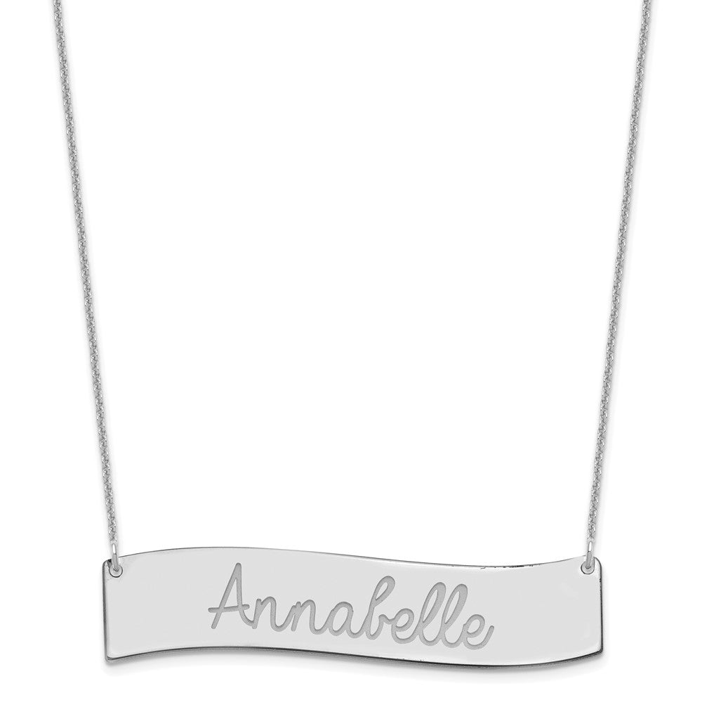10k White Gold Medium ALWAYS IN MY HEART Curved Bar Necklace