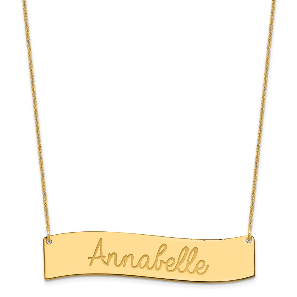 14k Yellow Gold Large ALWAYS IN MY HEART Curved Bar Necklace
