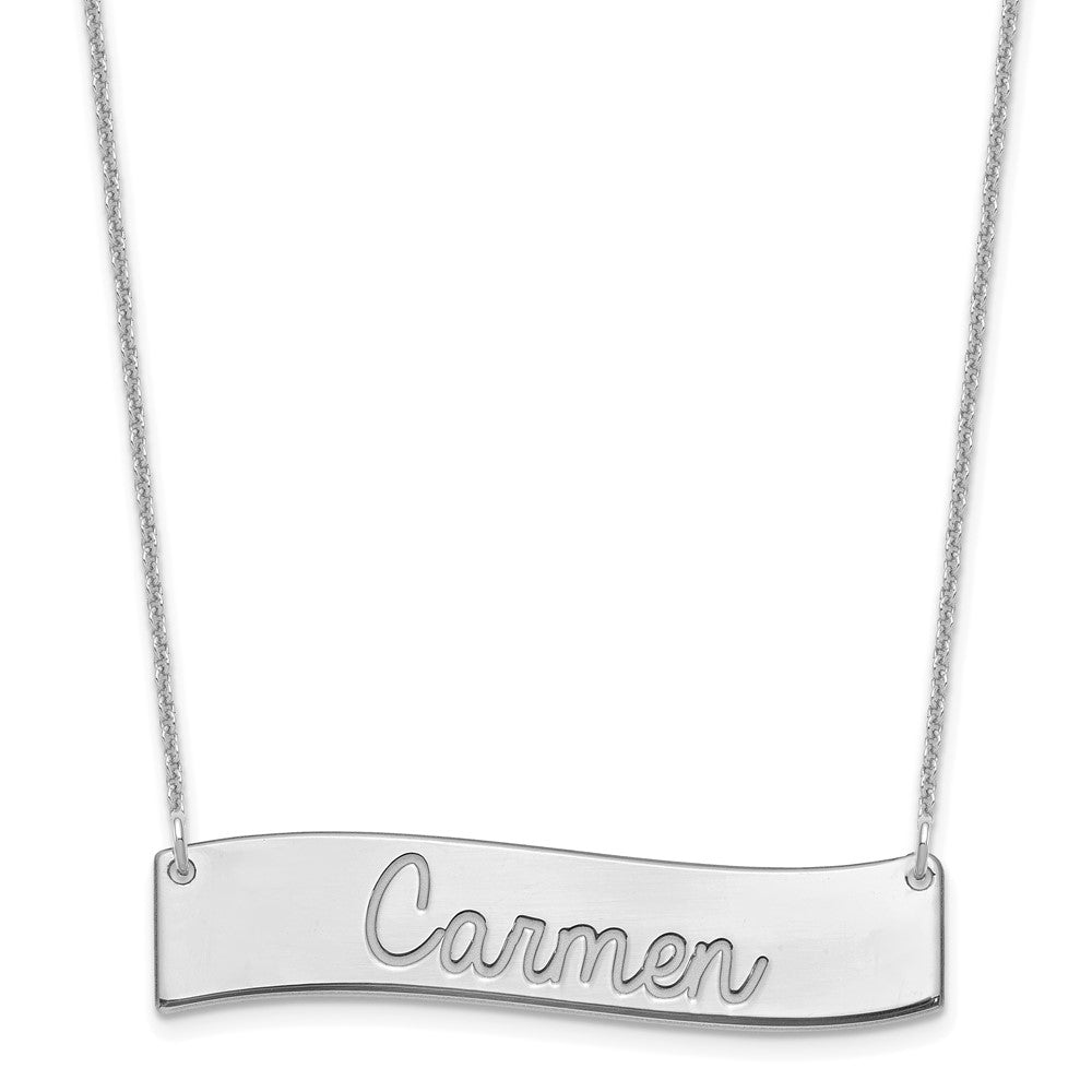 14k White Gold Medium ALWAYS IN MY HEART Curved Bar Necklace