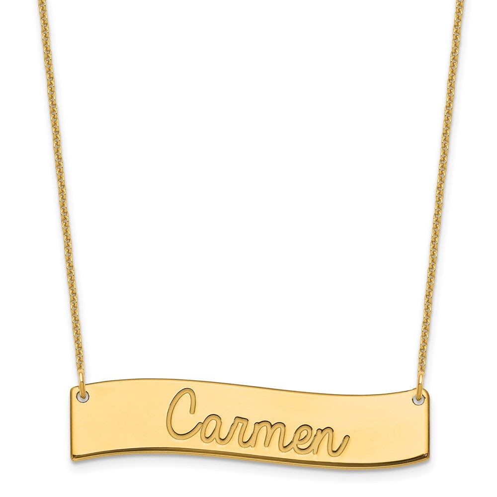 14k Yellow Gold Medium ALWAYS IN MY HEART Curved Bar Necklace