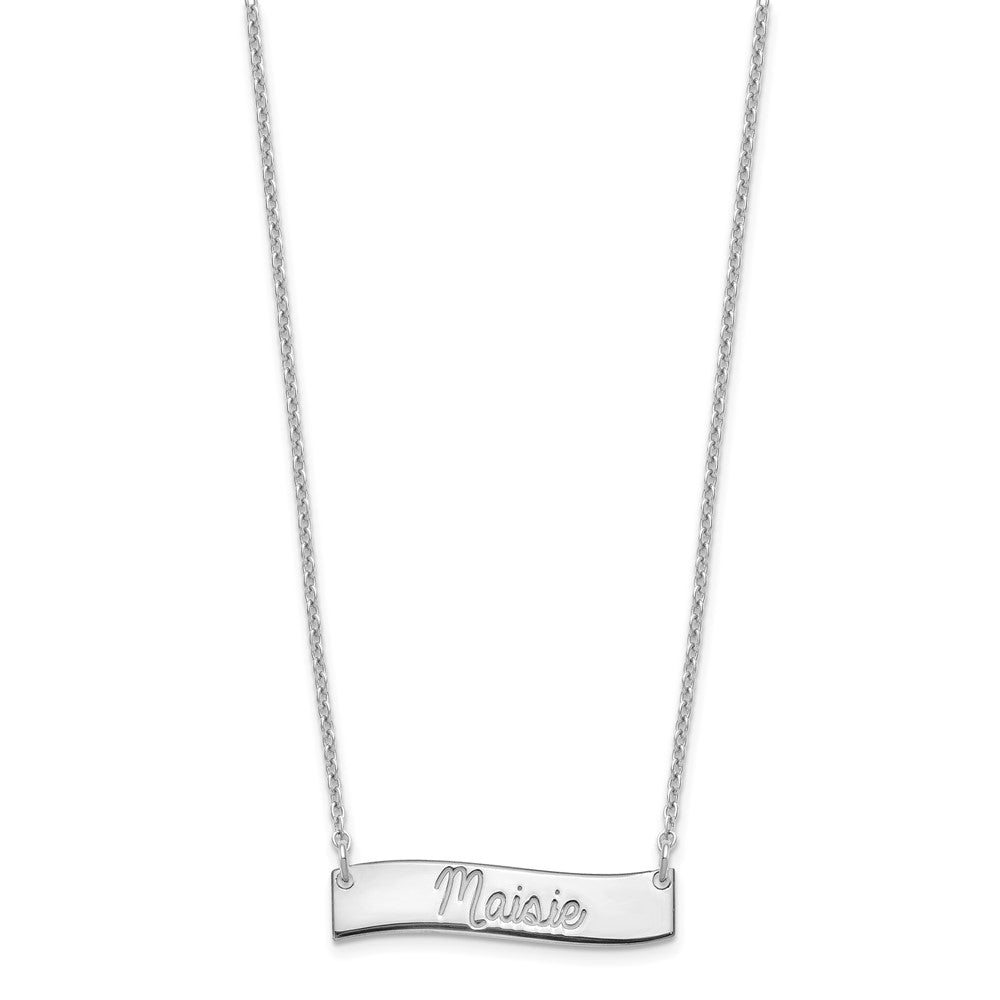 SS/Rhodium-plated Small ALWAYS IN MY HEART Curved Bar Necklace