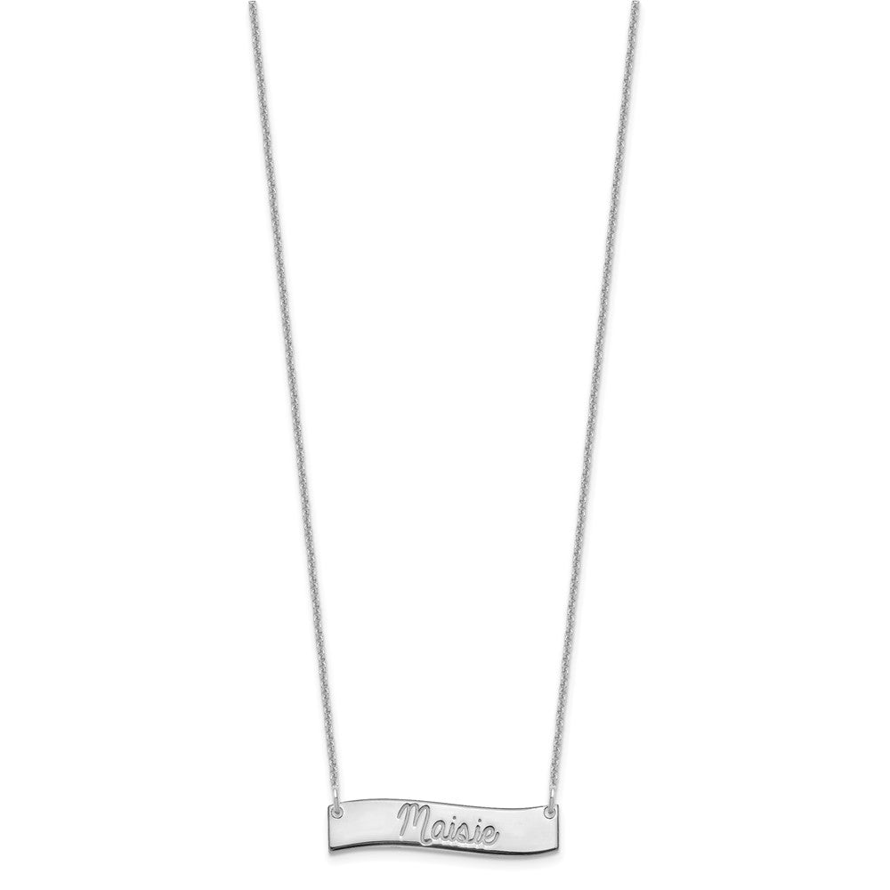 10k White Gold Small ALWAYS IN MY HEART Curved Bar Necklace