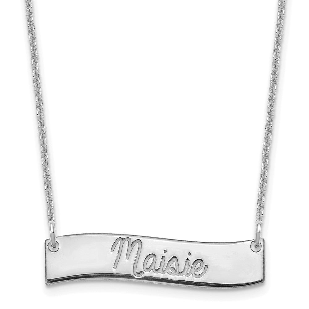 14k White Gold Small ALWAYS IN MY HEART Curved Bar Necklace