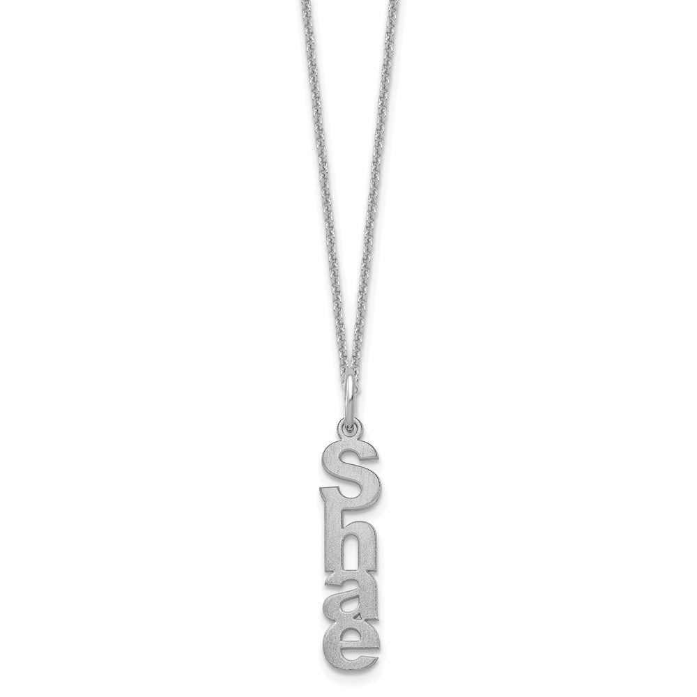 10k White Gold Brushed Vertical 1 Name Charm Necklace