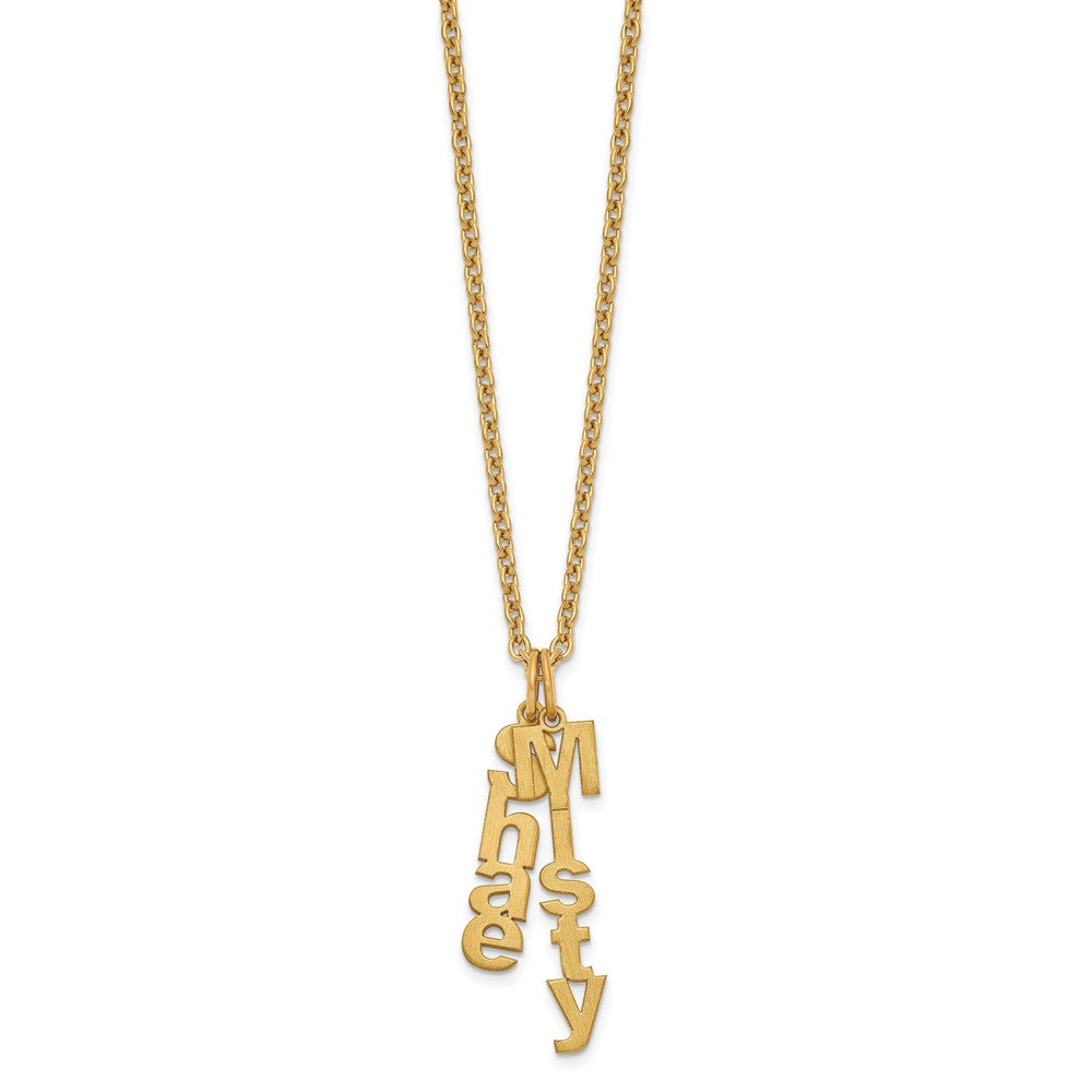 SS/Rhodium-plated Brushed Vertical 2 Name Charm Necklace