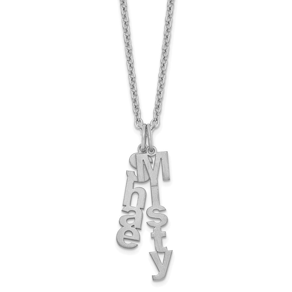 SS/Rhodium-plated Brushed Vertical 5 Name Charm Necklace