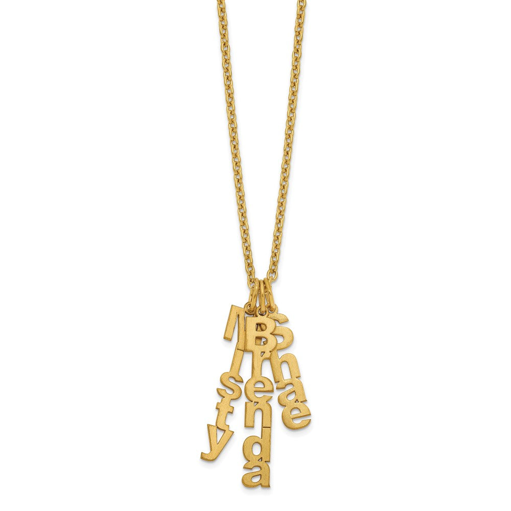 SS/Rhodium-plated Brushed Vertical 3 Name Charm Necklace