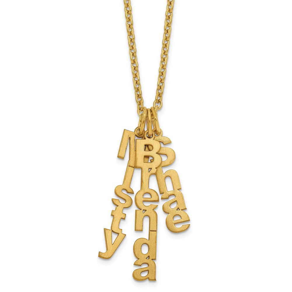 SS/Rhodium-plated Brushed Vertical 3 Name Charm Necklace
