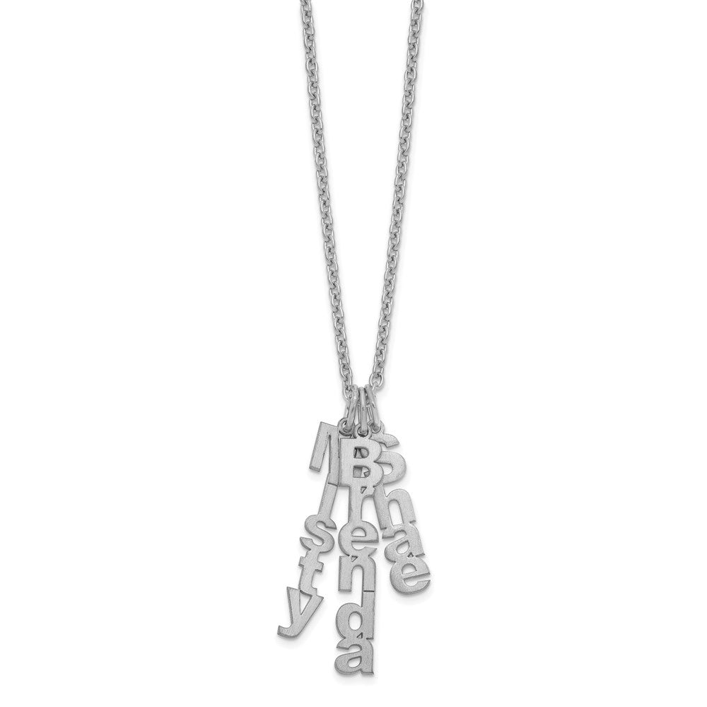 SS/Rhodium-plated Brushed Vertical 3 Name Charm Necklace