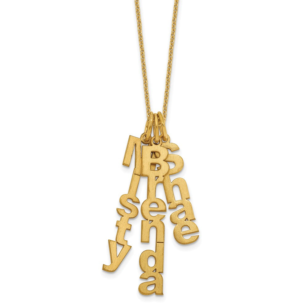 14k Yellow Gold Brushed Vertical 3 Name Charm Necklace
